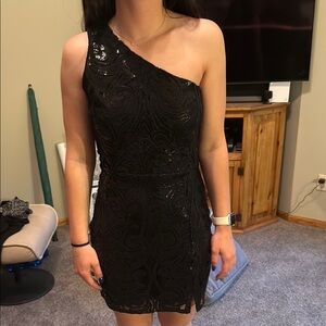 Lulu's Black Sequin Asymmetrical Cocktail Dress
